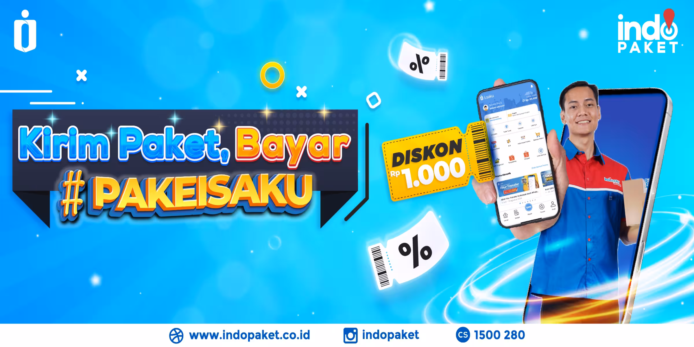 Kirim paket lalu bayarnya pakai I.Saku, diskon Rp1.000 lohh...